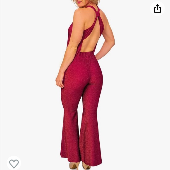 Cosplaya Pop Star Jumpsuit for Women Red Purple Bra Bell Bottom Pants Outfit - Picture 2 of 3